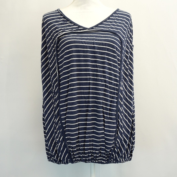 Max Studio Striped Bubble Hem Tee Shirt L - Picture 1 of 7